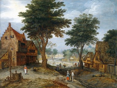 Bruisend dorpslandschap met bomen door Jan Brueghel the Younger